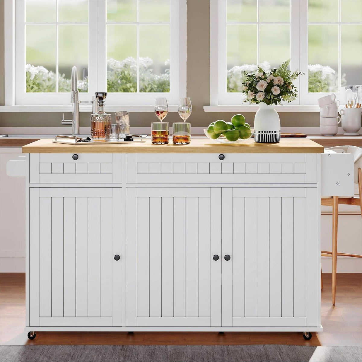 Bewegliche Kücheninsel mit Arbeitsplatte & Schubladen Weiß