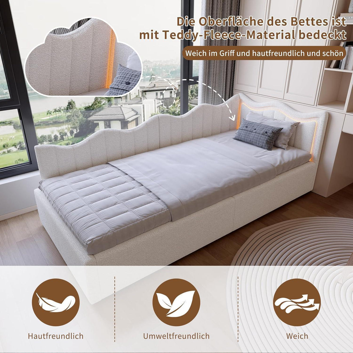 Ausziehbares Schlafsofa 90/180x200cm – Multifunktionsbett Weiß