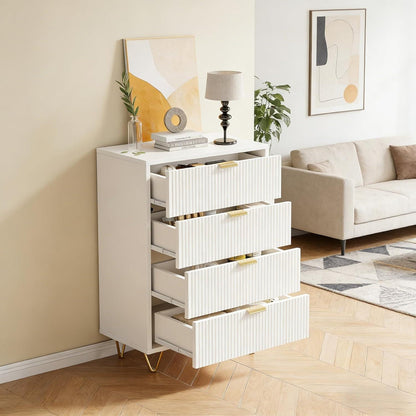 Moderne Kommode mit 4 Schubladen, Weiß 60x34x91 cm