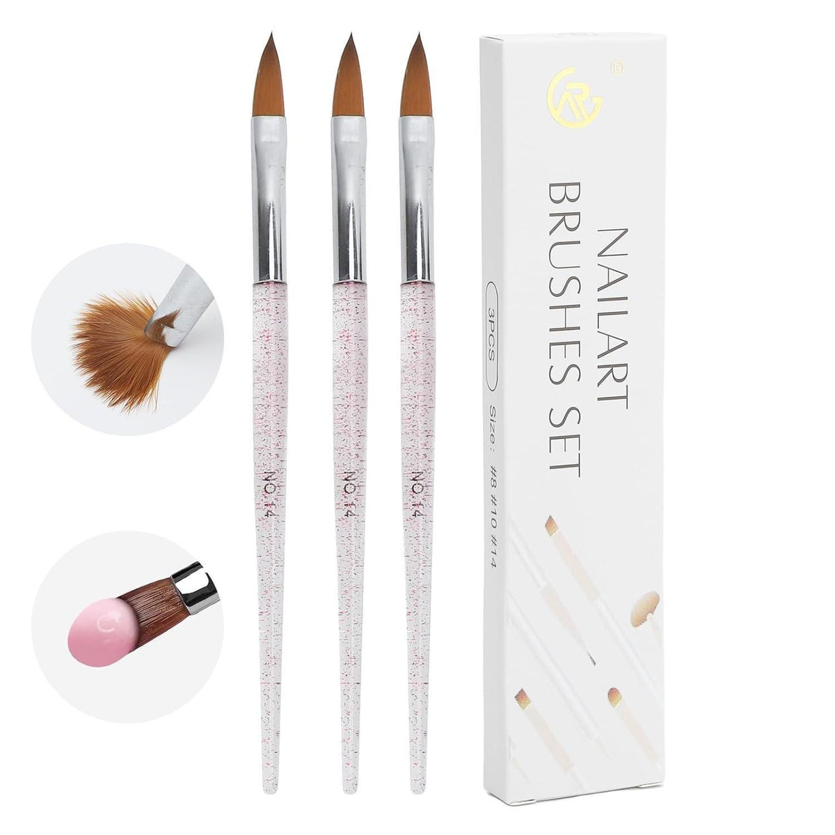 3x Acryl Pinsel Set für Nageldesign – 8/10/14 Größen
