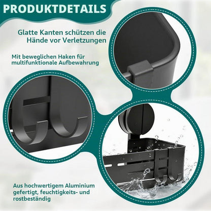 Duschablage Saugnapf mit 4 Haken – Bohrlos & Vielseitig