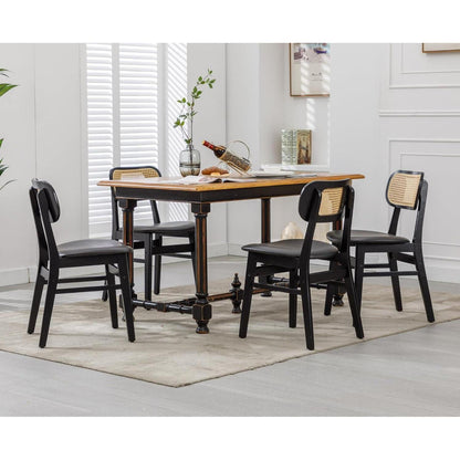 Esszimmerstühle 4er Set Holz mit Rattan Rückenlehne Schwarz