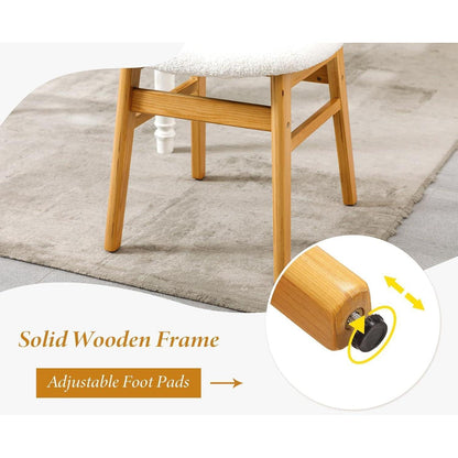Esszimmerstühle 4er Set Holz & Kunstfell mit Rattan Rückenlehne Beige