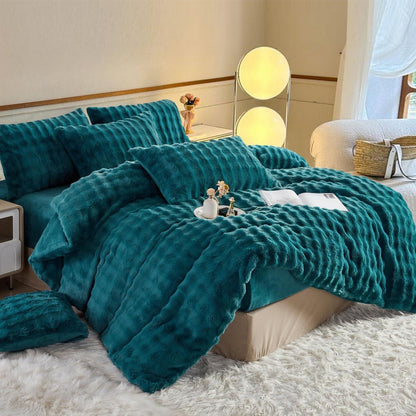 Plüsch Bettwäsche Set Petrol 155x220 cm – Warm & Flauschig