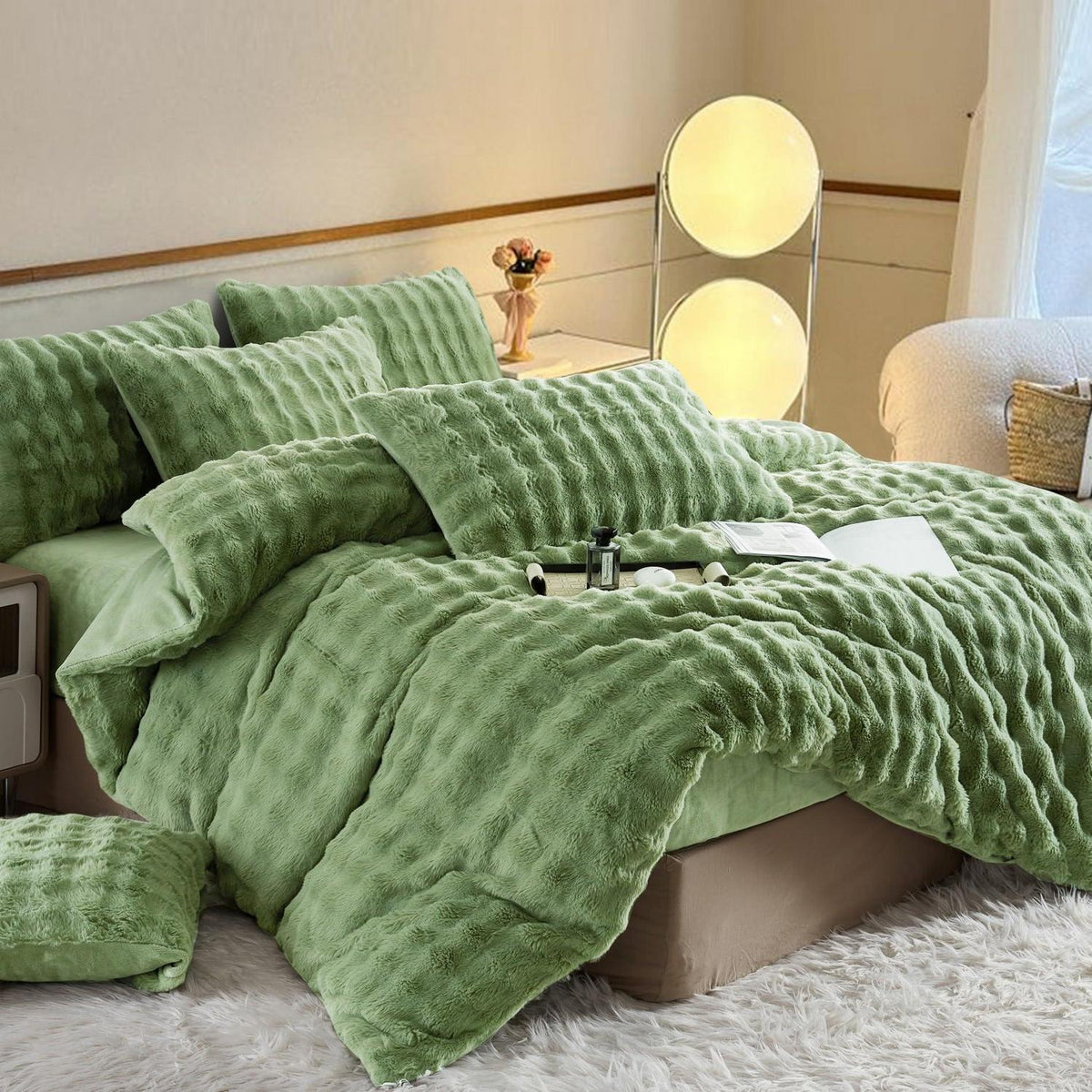 Plüsch Bettwäsche Set 200x220 - Warmes Grün, Flauschig & Weich
