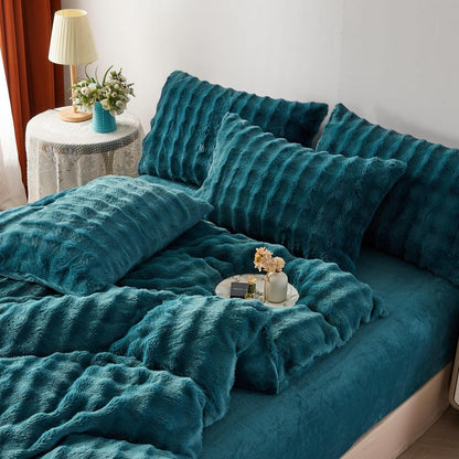 Plüsch Bettwäsche Set 200x200 Petrol - Warm & Flauschig Winterbettwäsche