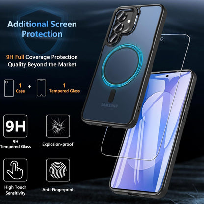 Schutzhülle für Samsung S25 FE mit Ständer & Panzerglas, Matt Schwarz