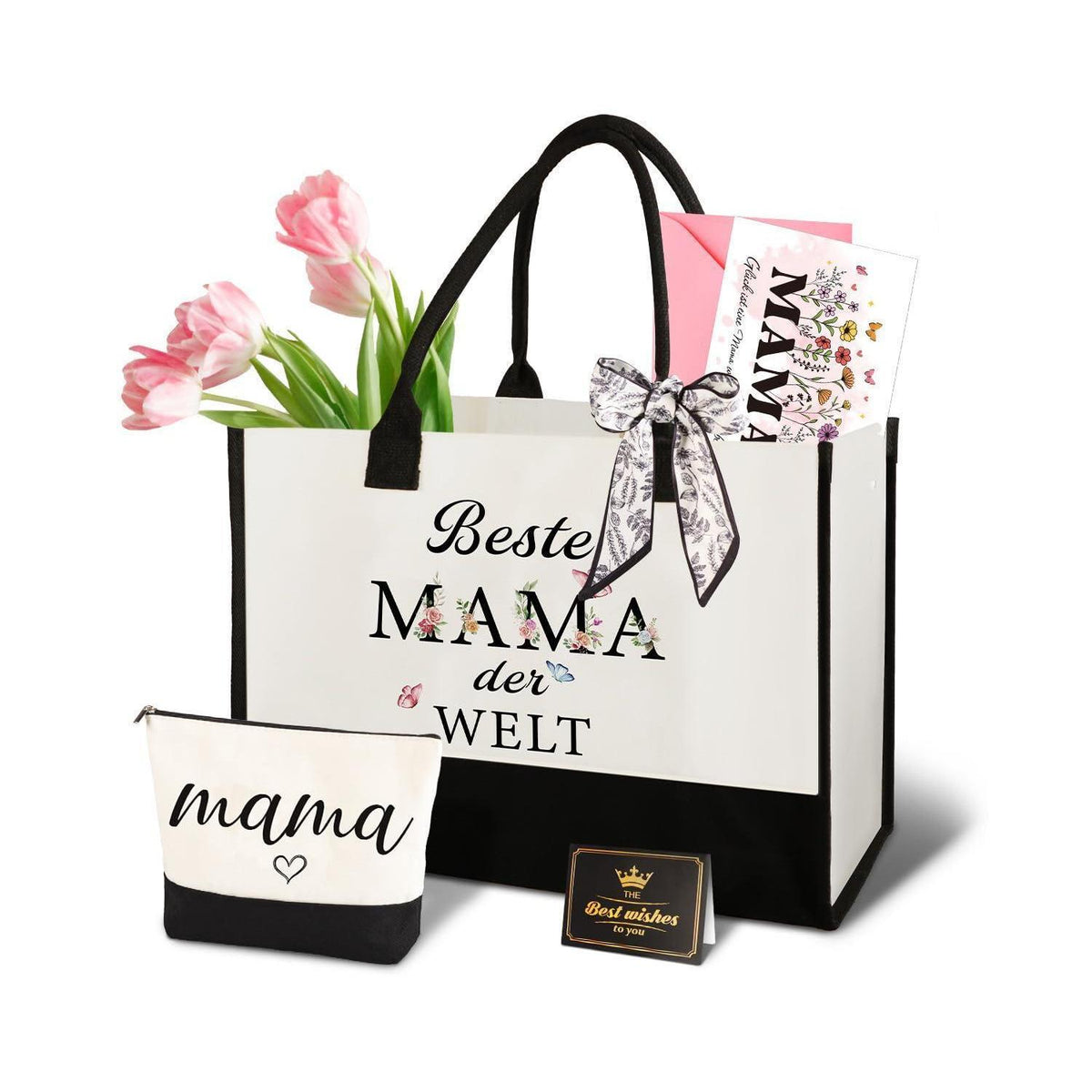 Canvas Einkaufstasche & Kosmetiktasche Geschenk für Mama