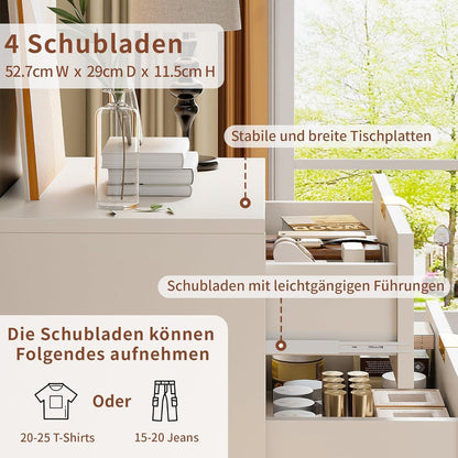 Kommode mit 4 Schubladen | Weiß, Modern & Robust