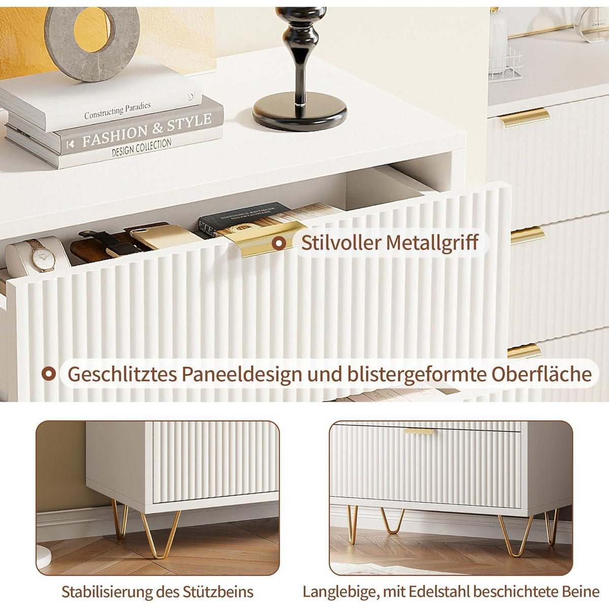 Kommode mit 4 Schubladen | Weiß, Modern & Robust