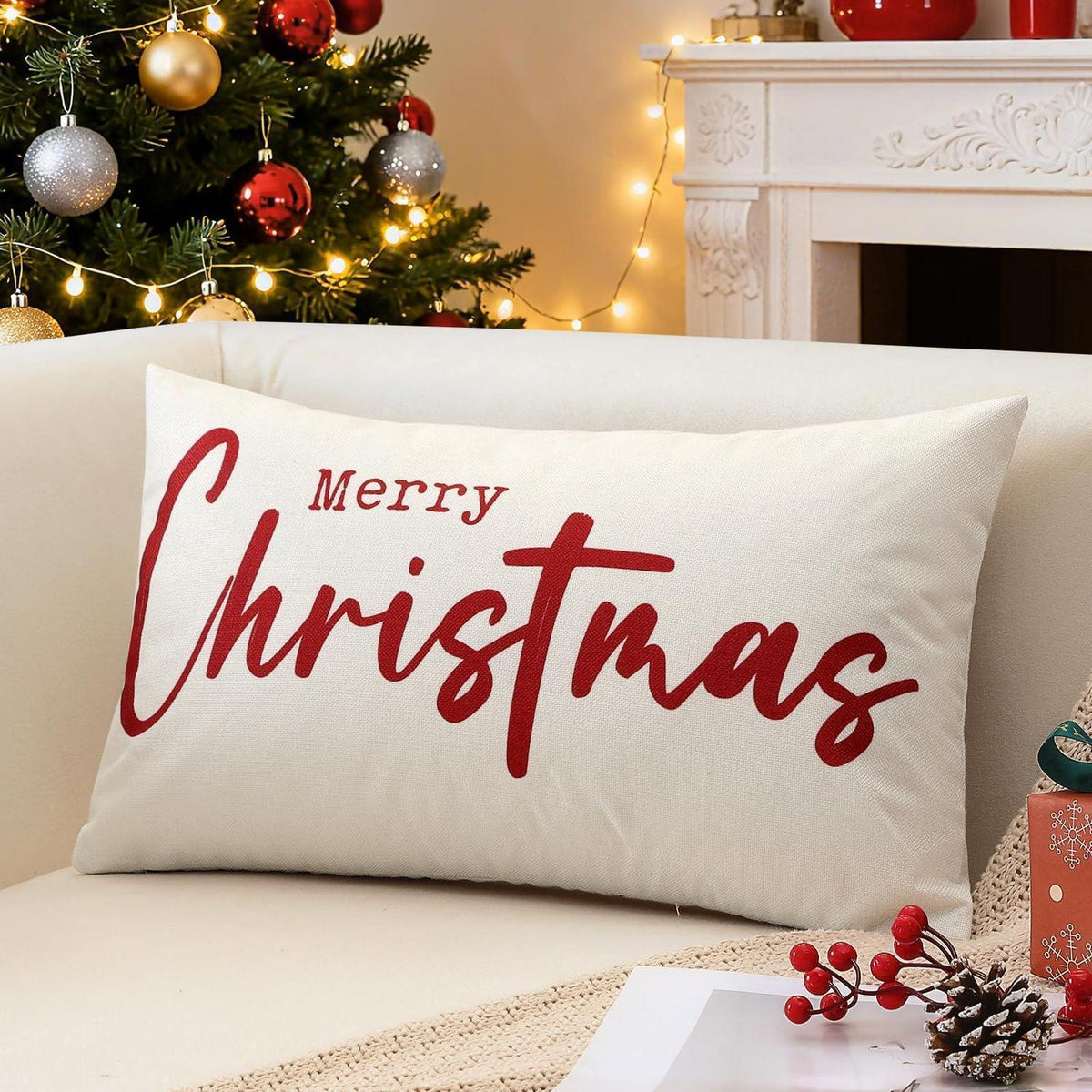 Weihnachtlicher Kissenbezug Rot Merry Christmas 40x60 cm