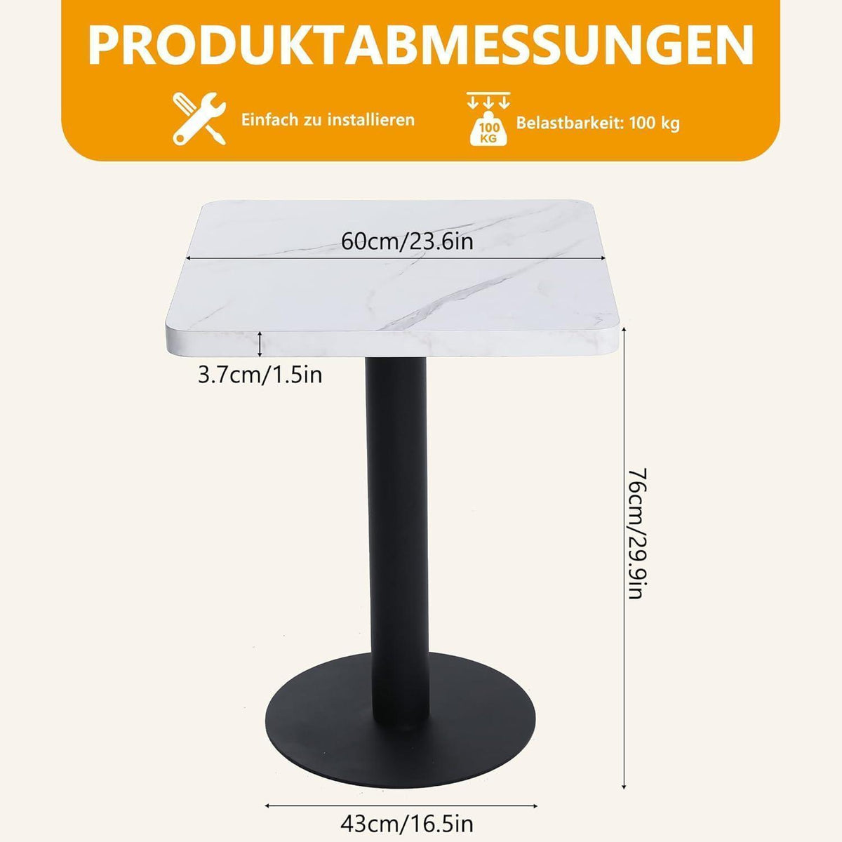 Mingone Esszimmertisch 60x60cm Weiß Marmoroptik