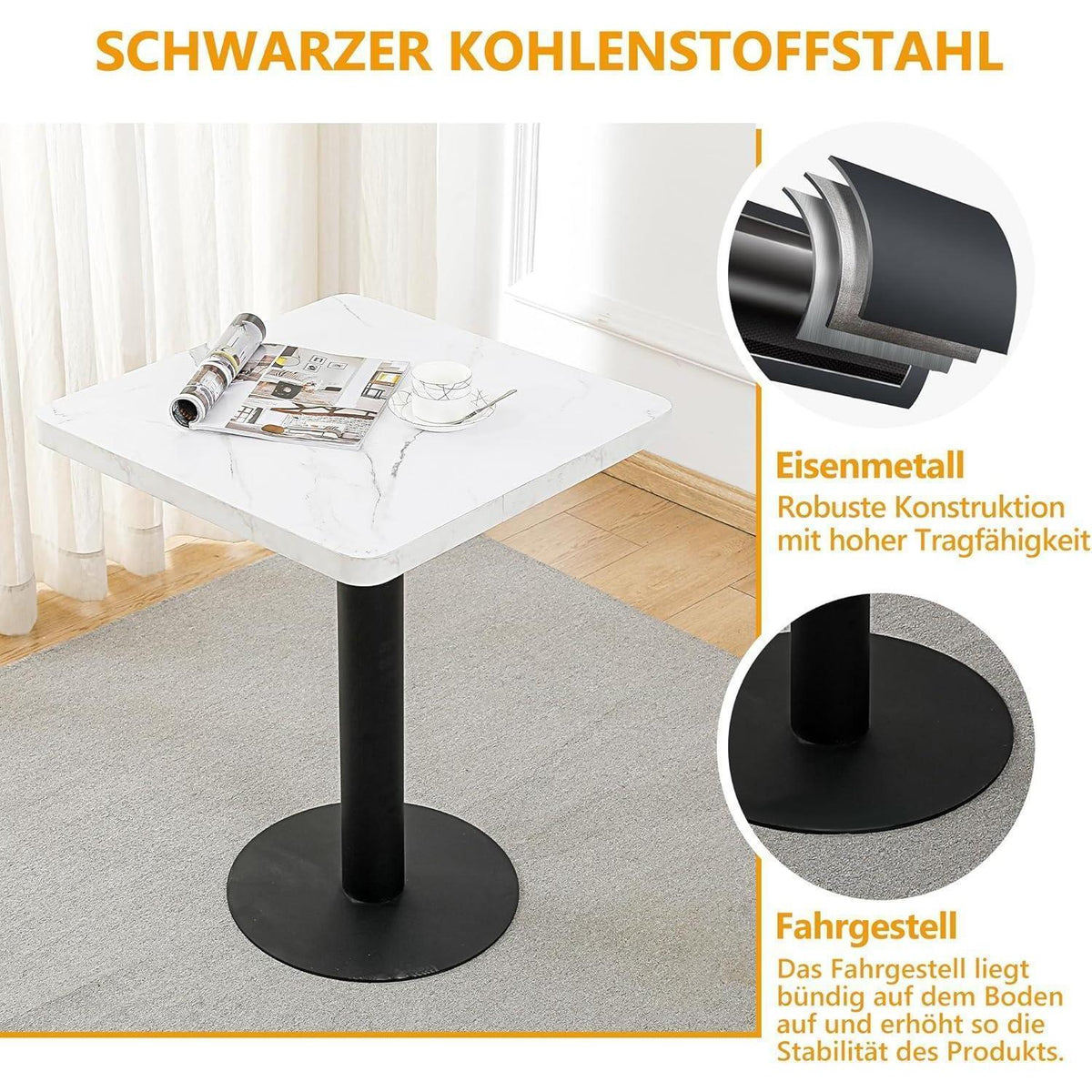 Mingone Esszimmertisch 60x60cm Weiß Marmoroptik