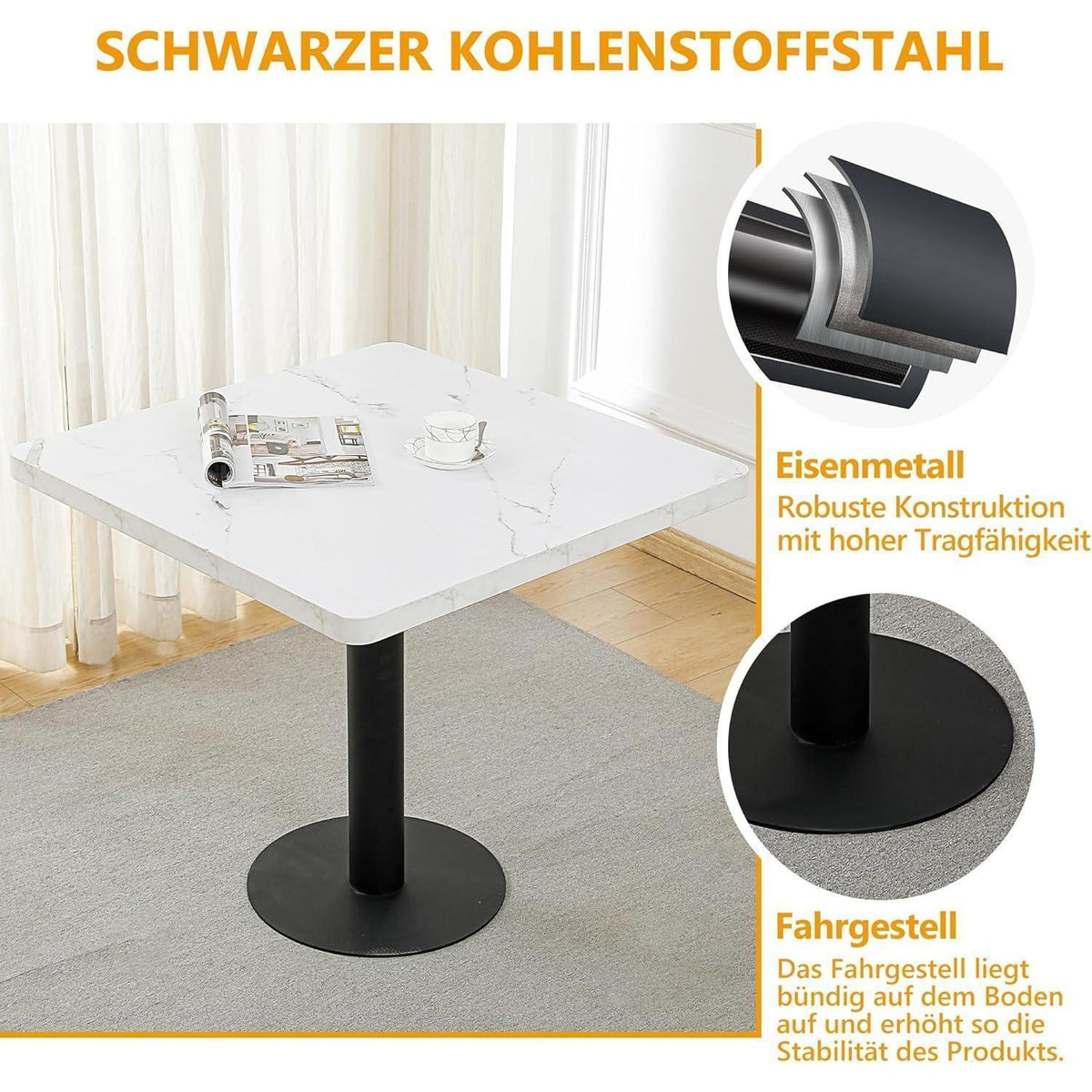Mingone Esszimmertisch 80x80cm Weiß Marmoroptik