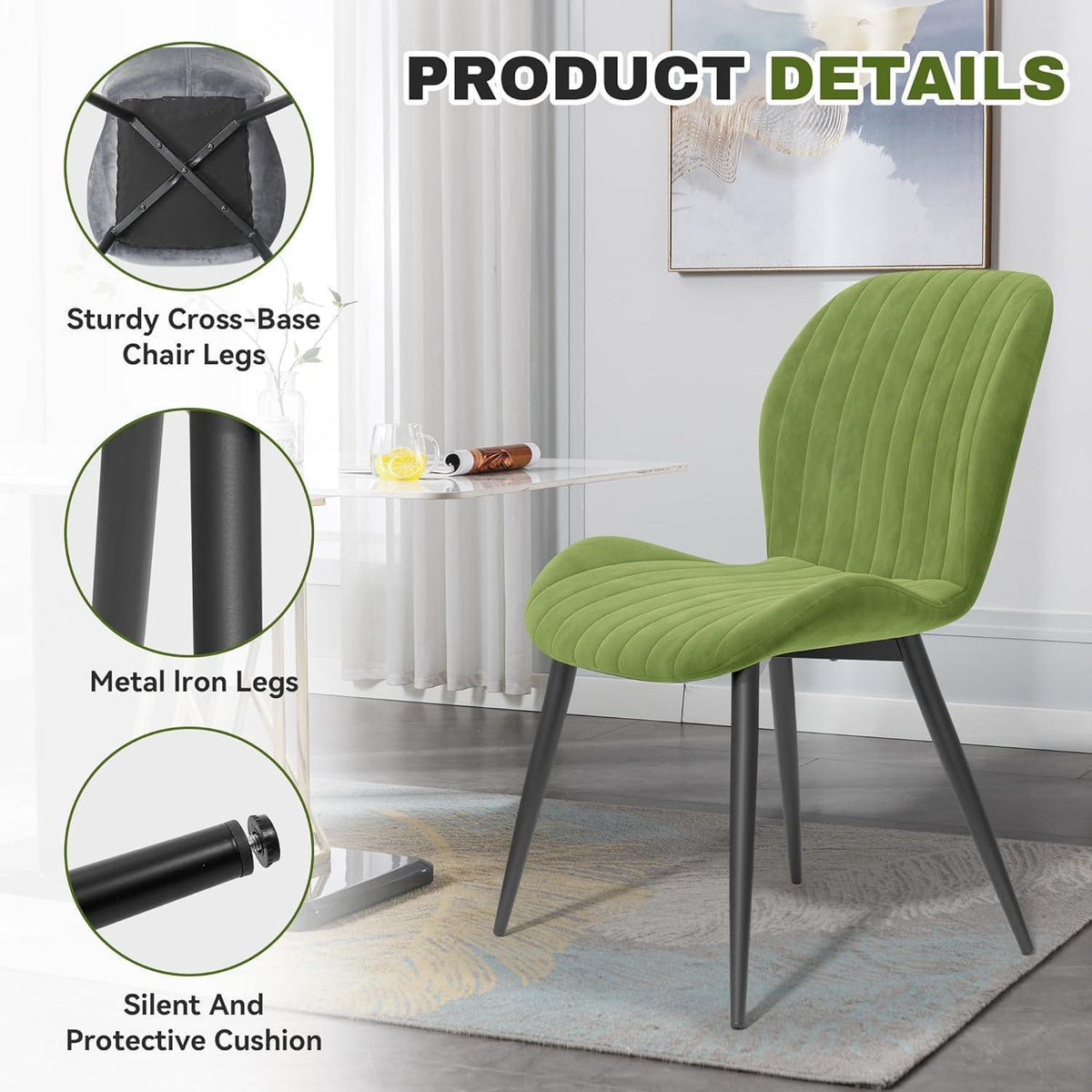 Esszimmerstühle Set 4 Grün Samt | Ergonomisch & Robust
