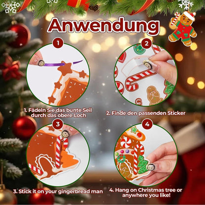24er Lebkuchenmann Bastelset für Kinder – Weihnachtsbasteln mit Aufklebern
