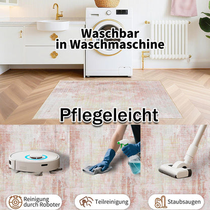 Vintage Teppich Rosa – Weicher Kurzflor 140x200cm für Wohnzimmer
