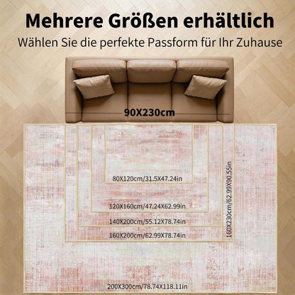 Vintage Teppich Rosa – Weicher Kurzflor 140x200cm für Wohnzimmer