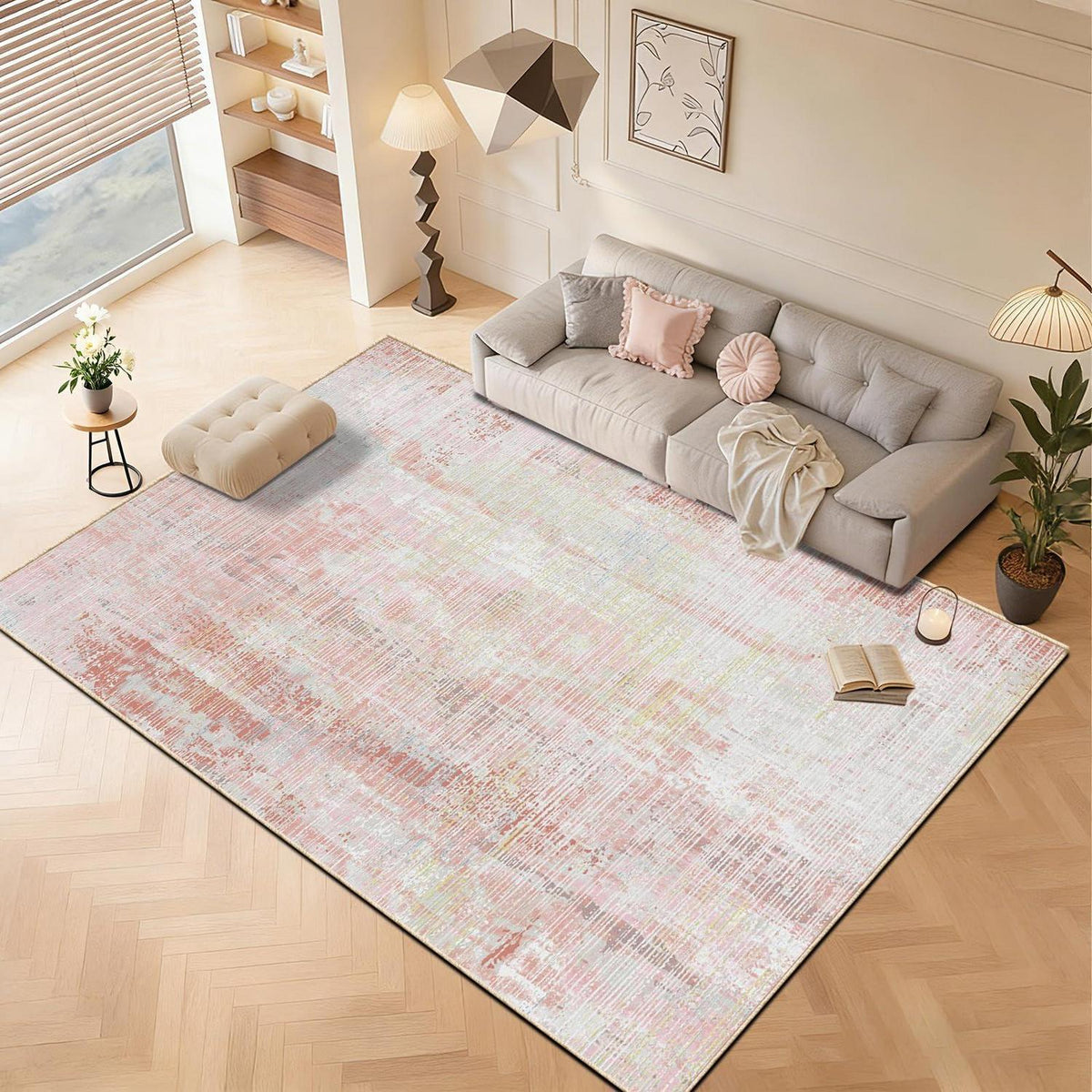 Vintage Altrosa Teppich 200x300cm – Weicher Kurzflor & Abstrakt