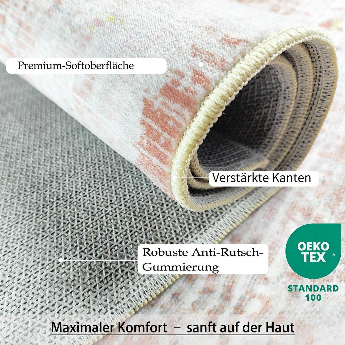 Vintage Teppich Altrosa Rosa 160x200cm – Weicher Kurzflor Teppich