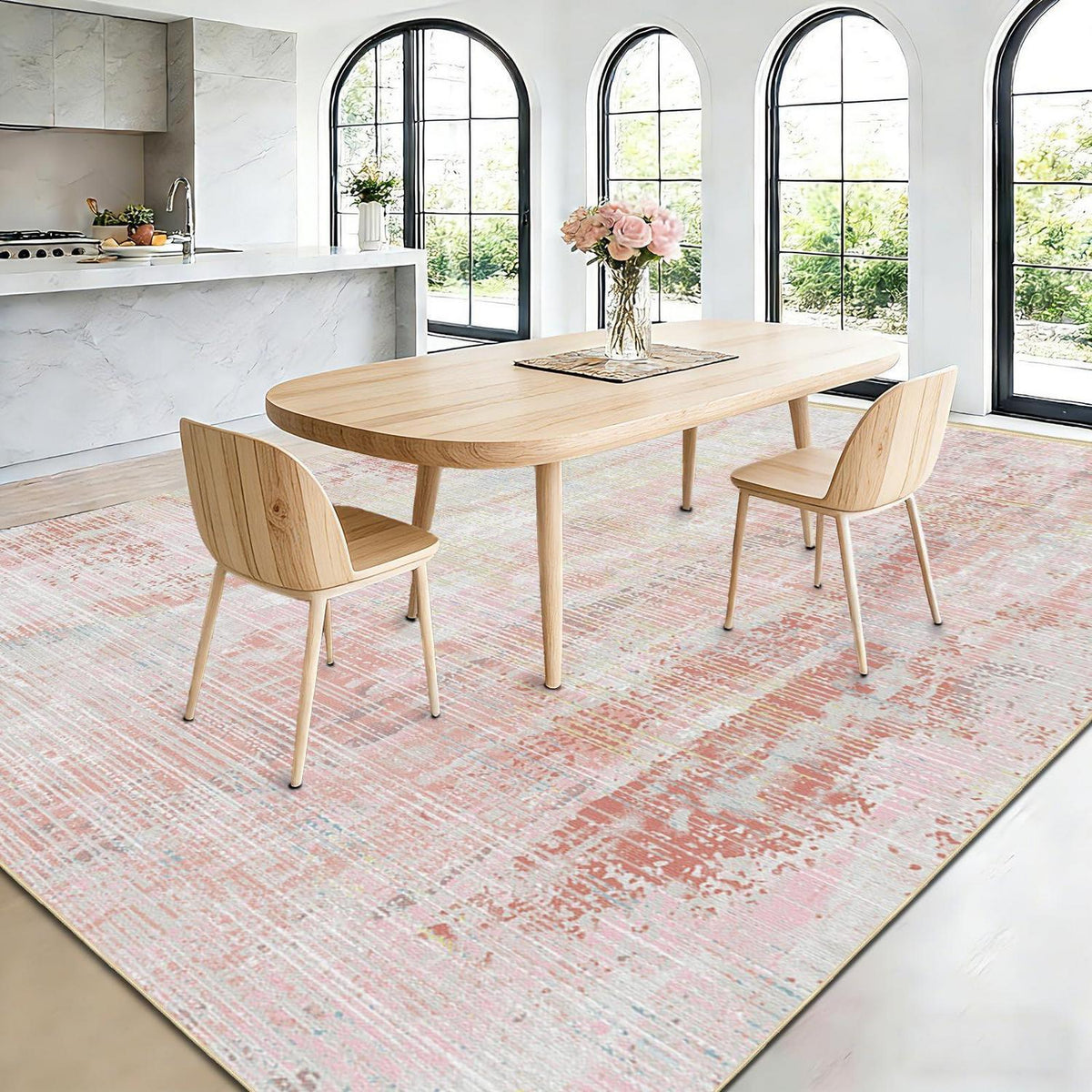 Vintage Teppich Altrosa Rosa 160x200cm – Weicher Kurzflor Teppich
