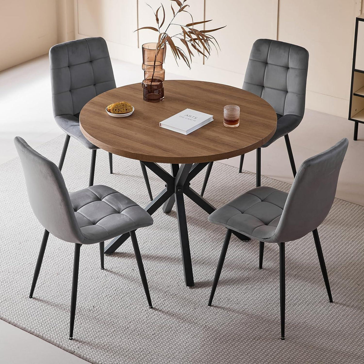8er-Set Esszimmerstühle Samt Schwarz – Bequeme Moderne