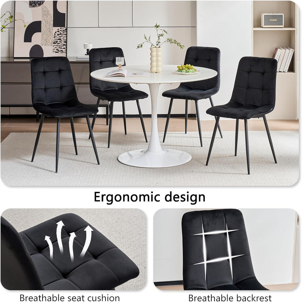 2er-Set Esszimmerstühle Samt Schwarz – Modern & Bequem