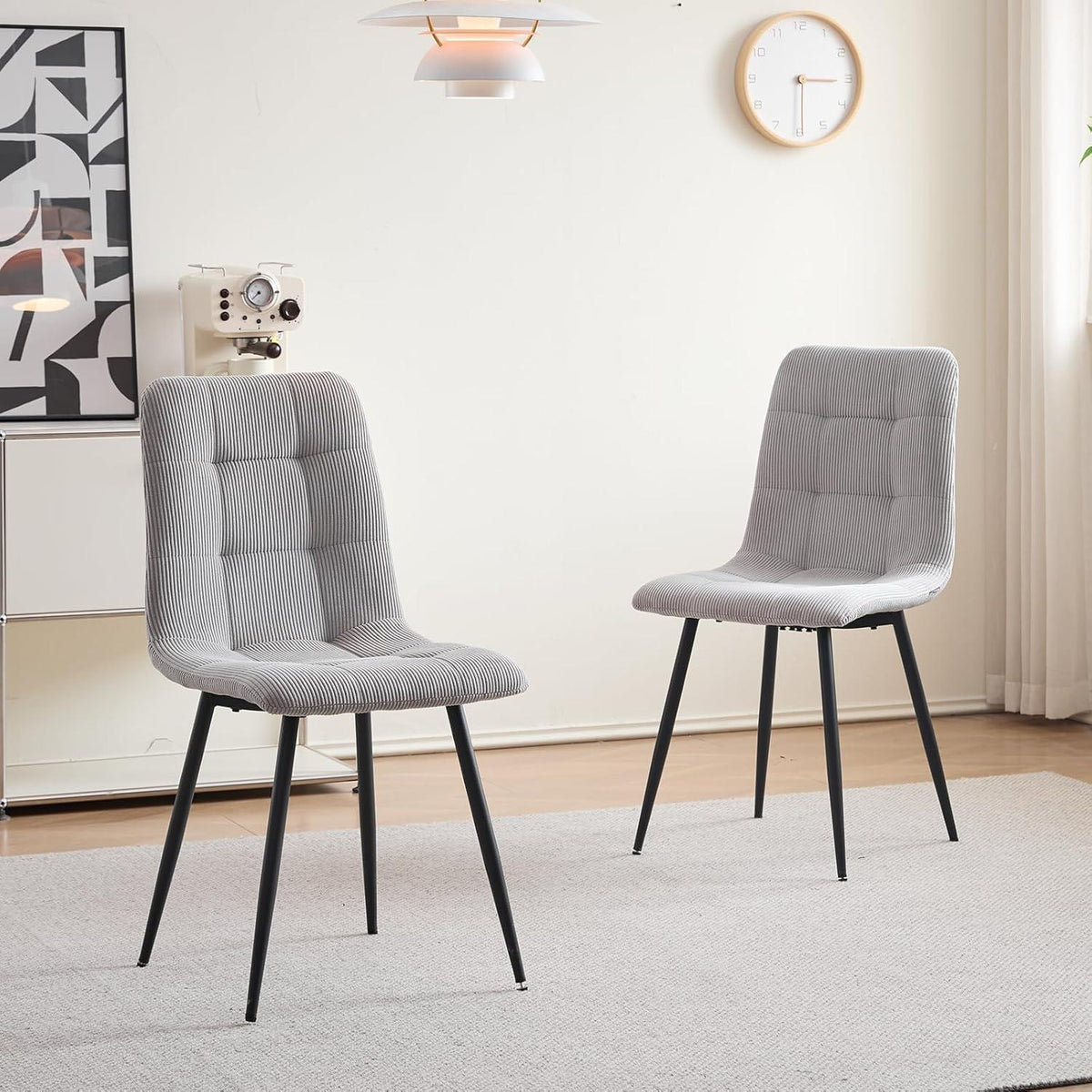2er-Set Esszimmerstühle Nordisch, Hellgrau, Bequemer Cord-Stuhl