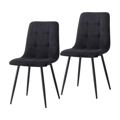 2er-Set Esszimmerstühle Schwarz, Bequeme Cord-Stühle mit Metallbeinen