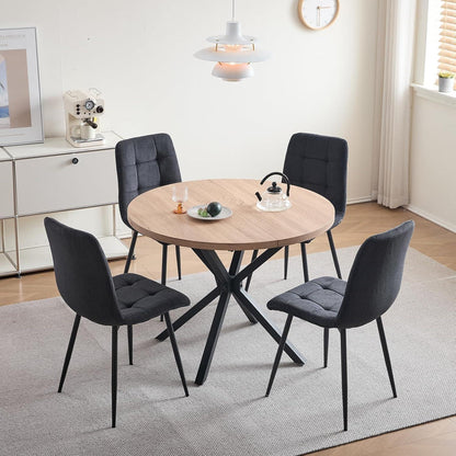 2er-Set Esszimmerstühle Schwarz, Bequeme Cord-Stühle mit Metallbeinen
