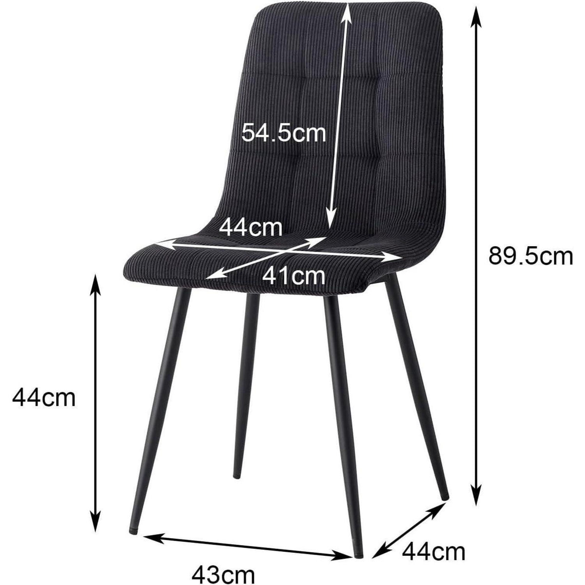 2er-Set Esszimmerstühle Schwarz, Bequeme Cord-Stühle mit Metallbeinen