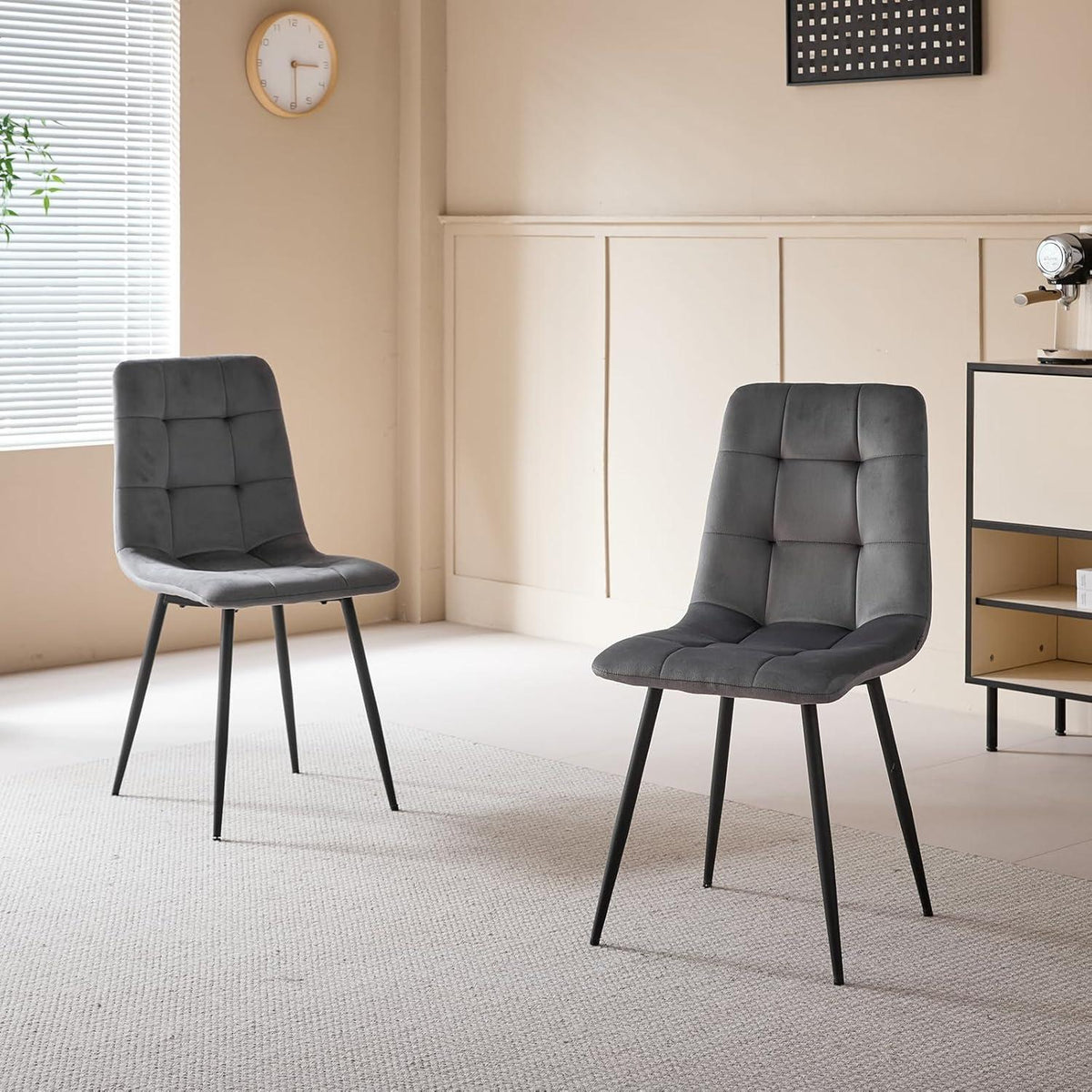 2er-Set Esszimmerstühle Samt, Schwarz & Dunkelgrau