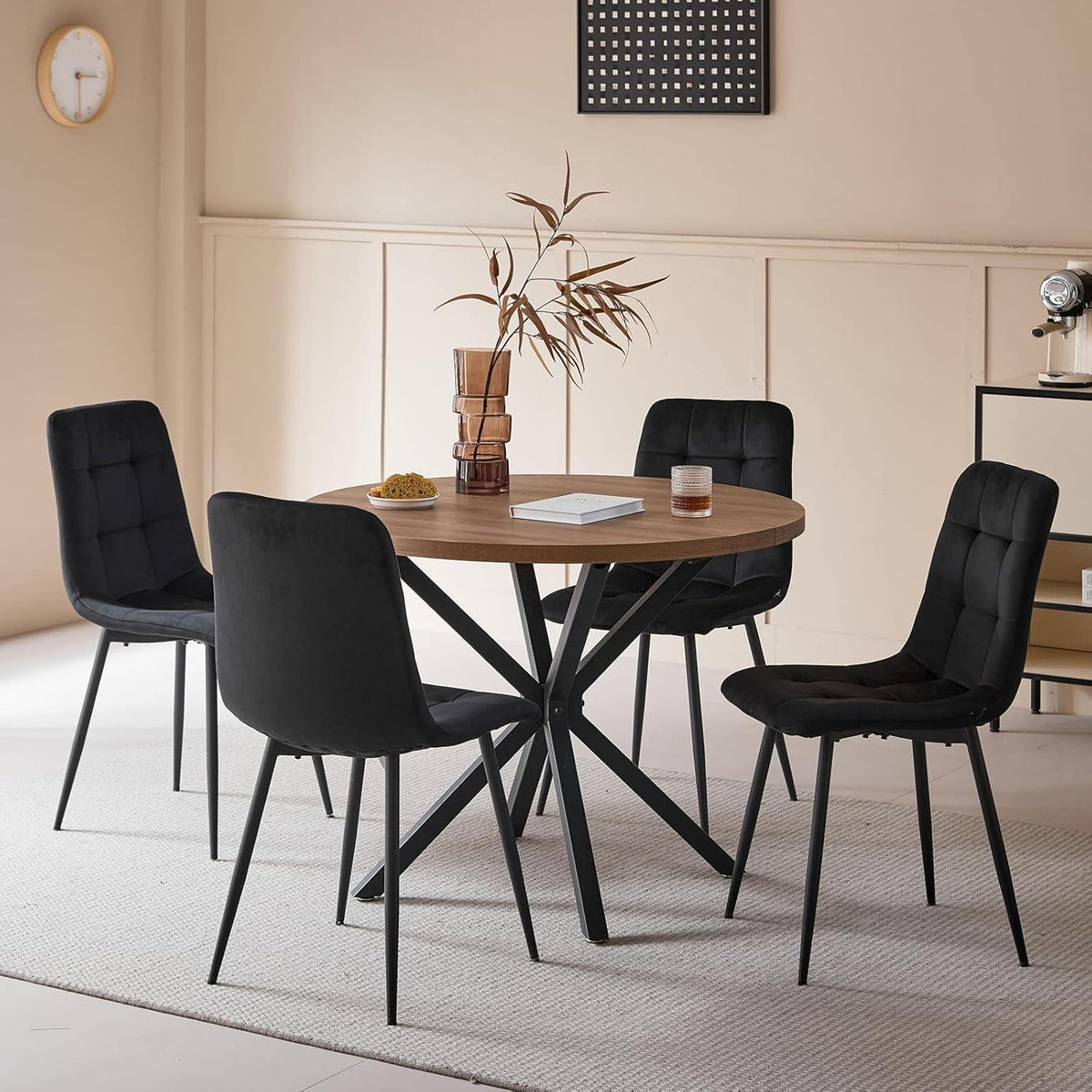 6er-Set Esszimmerstühle Samt Schwarz – Modern & Bequem