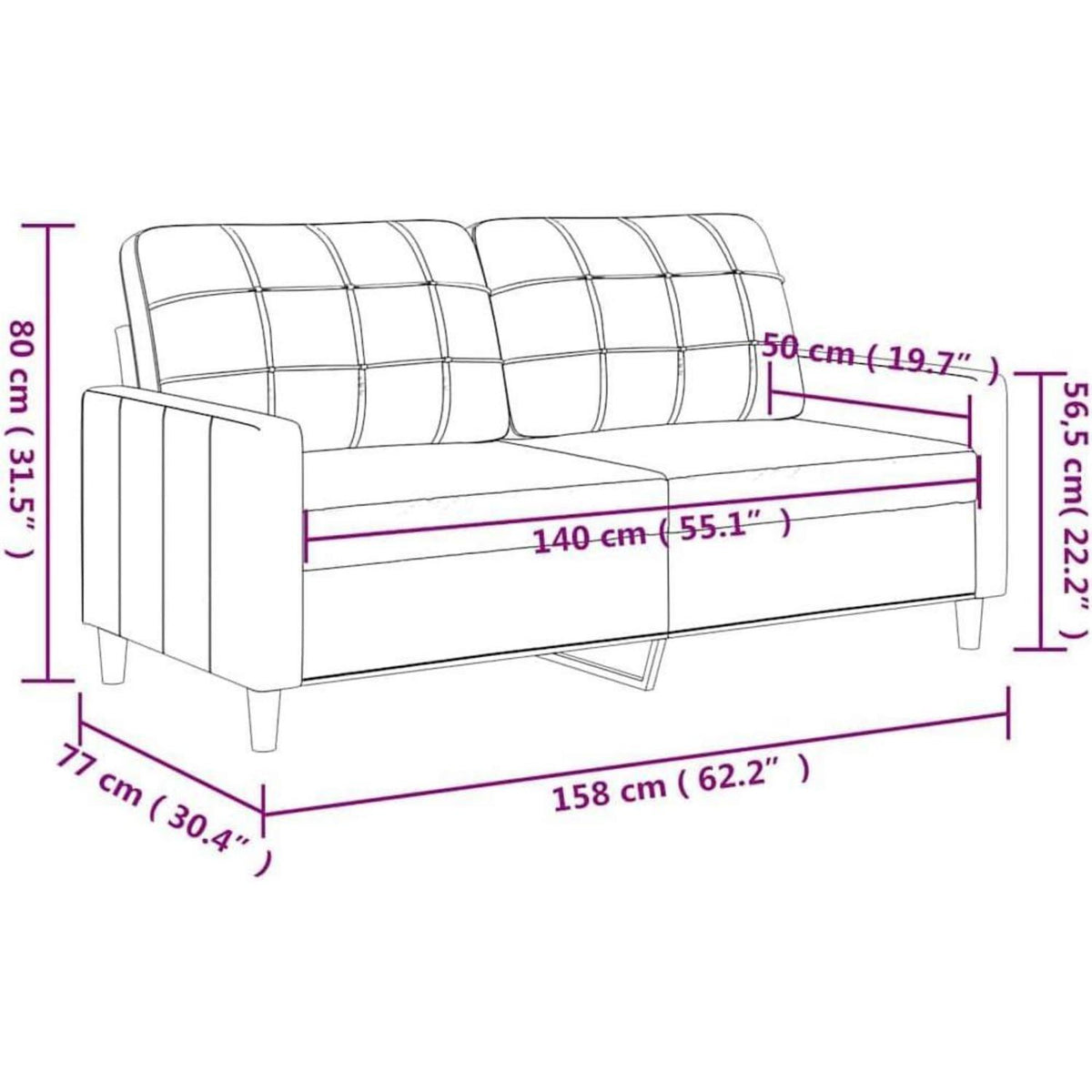 2-Sitzer Sofa mit Bettfunktion, Creme 140cm