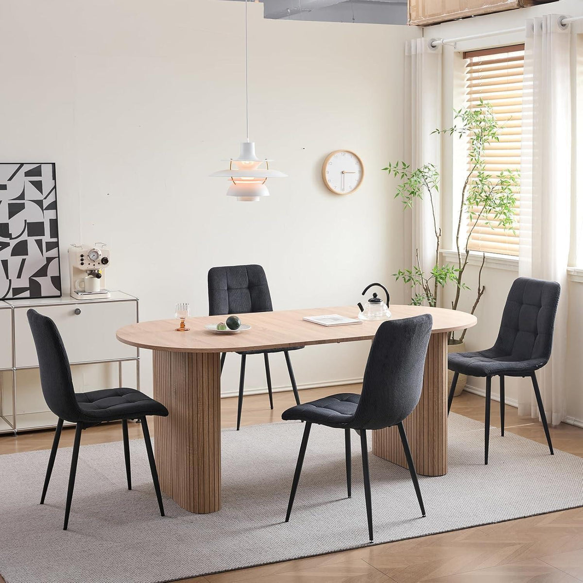 8er-Set Esszimmerstühle Nordic, Schwarzer Cord & Metall