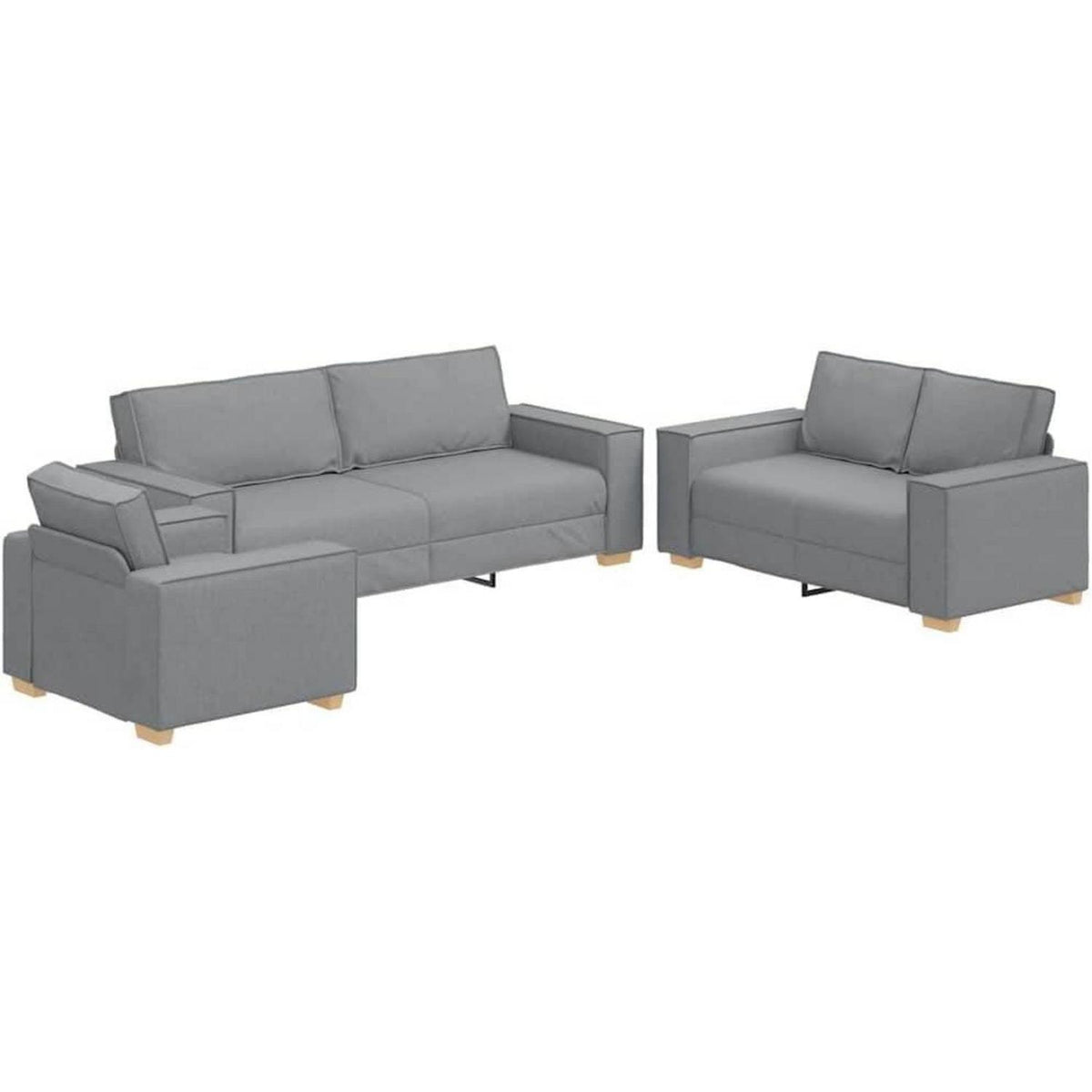 Hellgraues Sofa-Set: 3-Sitzer, 2-Sitzer & Sessel