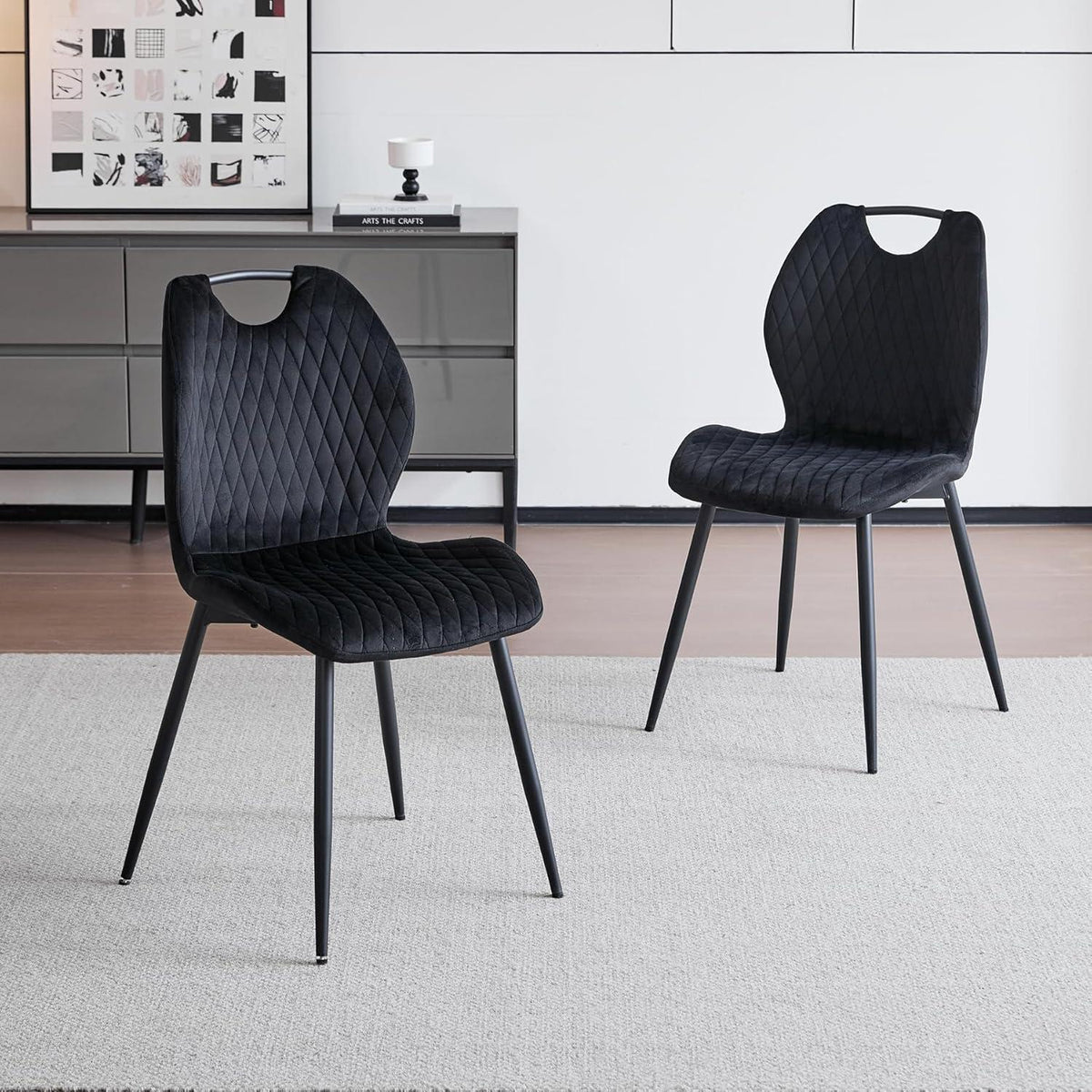 Moderner Esszimmerstuhl Set 2er – Samt & Metall Schwarz