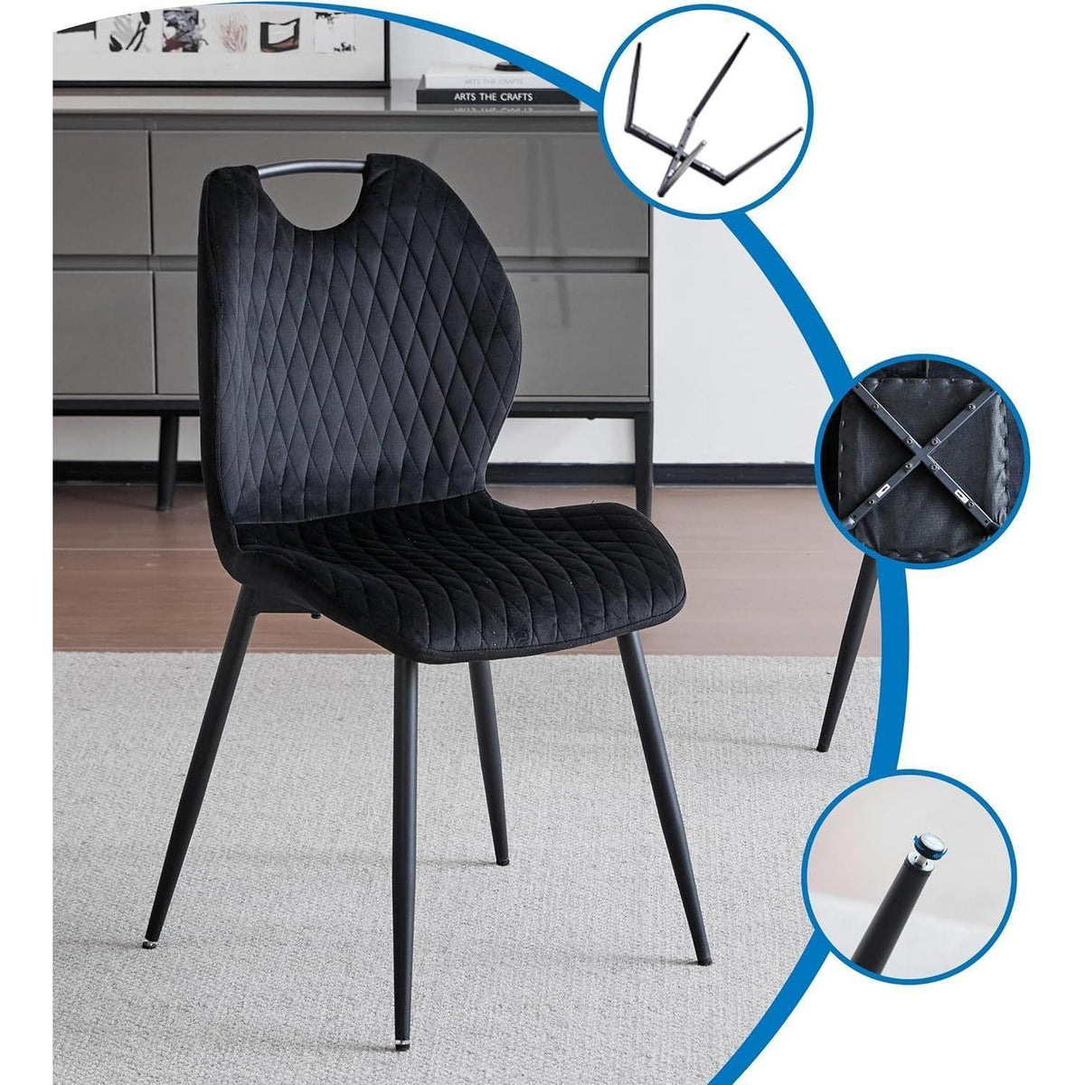 Moderner Esszimmerstuhl Set 2er – Samt & Metall Schwarz