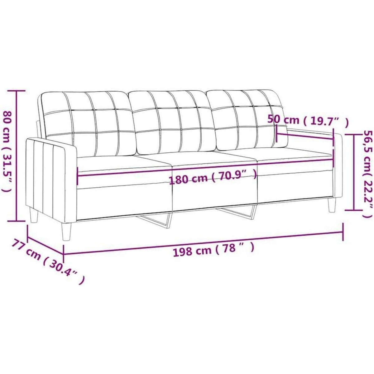 3-Sitzer Sofa Schwarz 180 cm – Stoff Schlafsofa mit Pillow Support