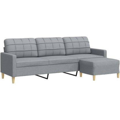 3-Sitzer Sofa mit Hocker & Schlaffunktion – Hellgrau 210cm