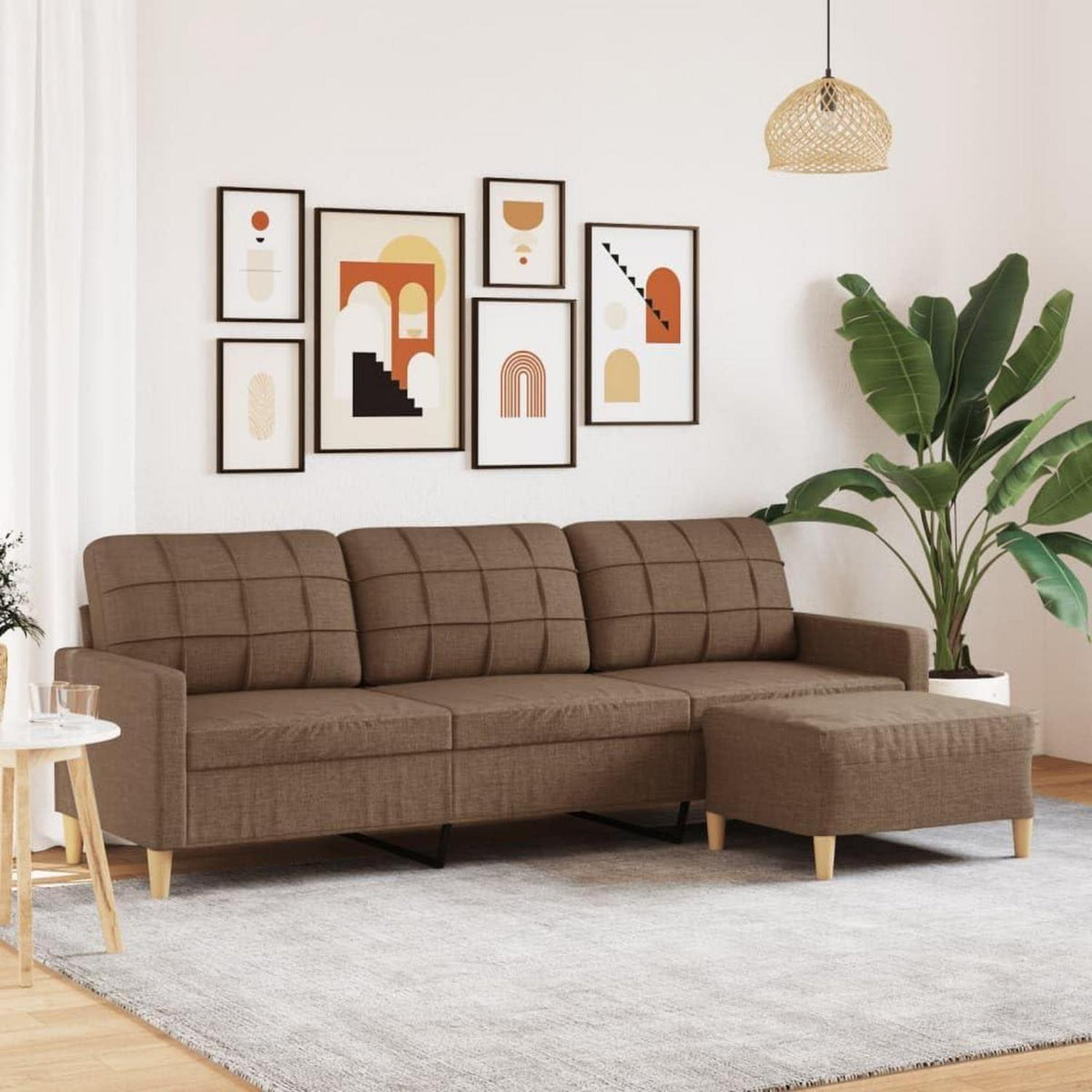 3-Sitzer Sofa mit Hocker, Braun – Schlafsofa 210 cm