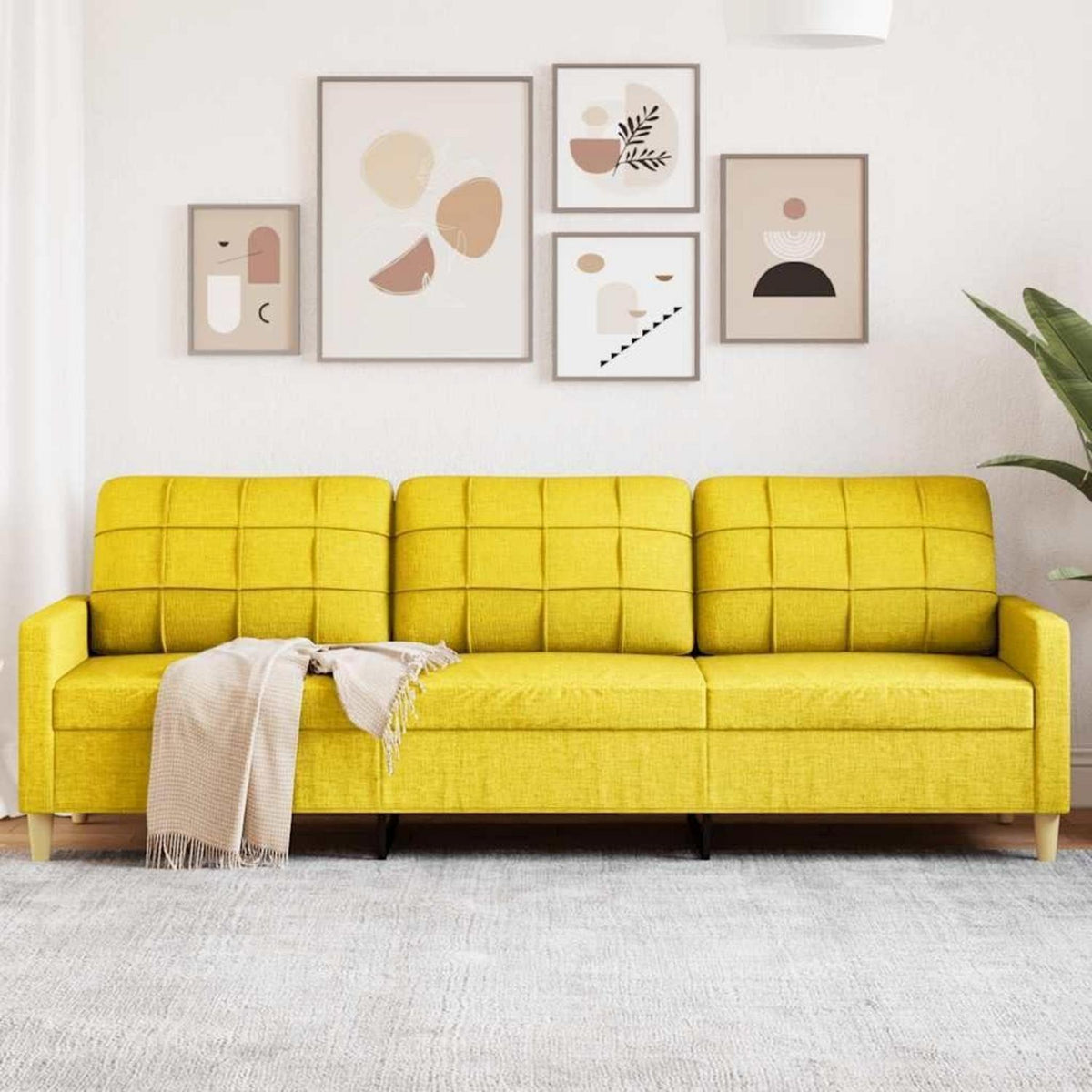 3-Sitzer Sofa Hellgelb – Modernes Polstersofa mit Kissen