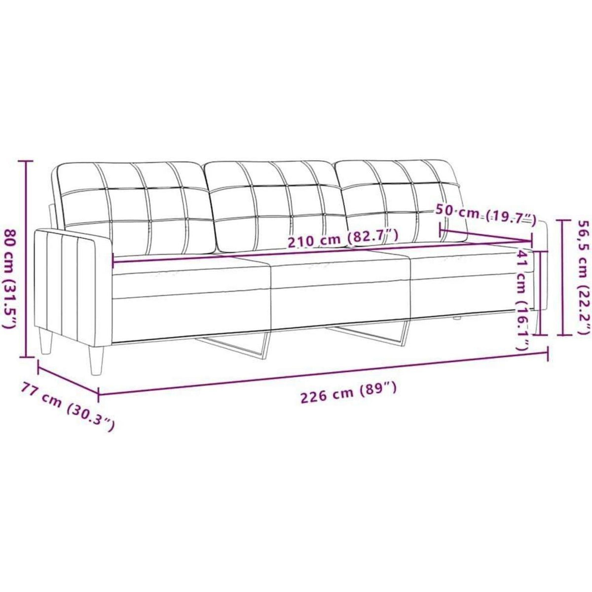 3-Sitzer Sofa mit Schlaffunktion Schwarz 210cm