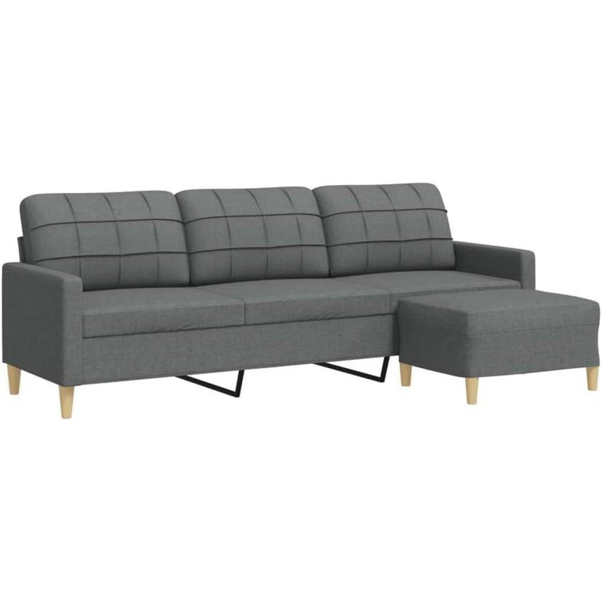 3-Sitzer Sofa Dunkelgrau mit Hocker & Schlaffunktion 210cm