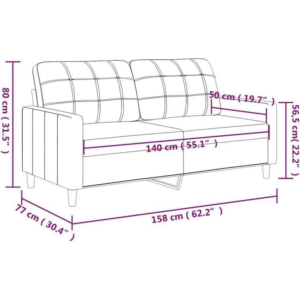 2-Sitzer Sofa Braun 140 cm – Bequemes Polstersofa mit Kissen