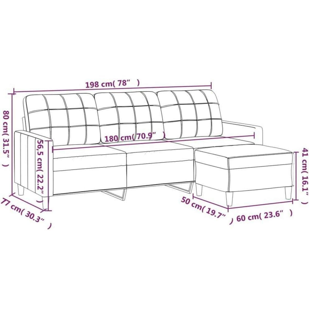 3-Sitzer Sofa mit Hocker & Schlaffunktion, Creme