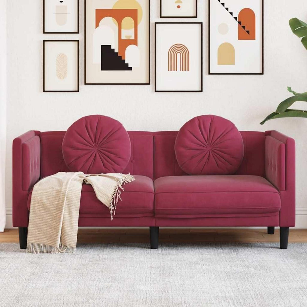 2-Sitzer Samtsofa Weinrot – Modernes Polstersofa für Wohnzimmer