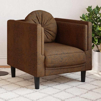 Bequemes Wohnzimmer Sofa mit Kunstleder & Kissen, Braun