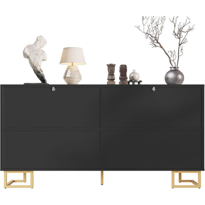 Sideboard Schwarz mit 2 Türen & 4 Fächern – Geometrisches Design