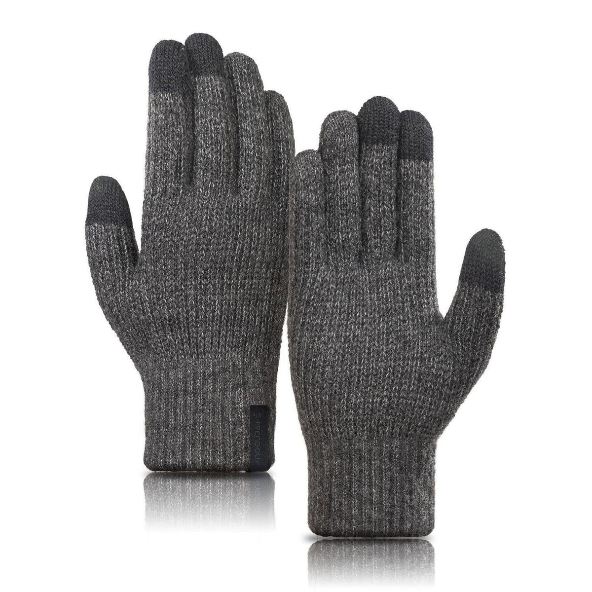 Warme Winterhandschuhe Merino Wolle Touchscreen Grau L